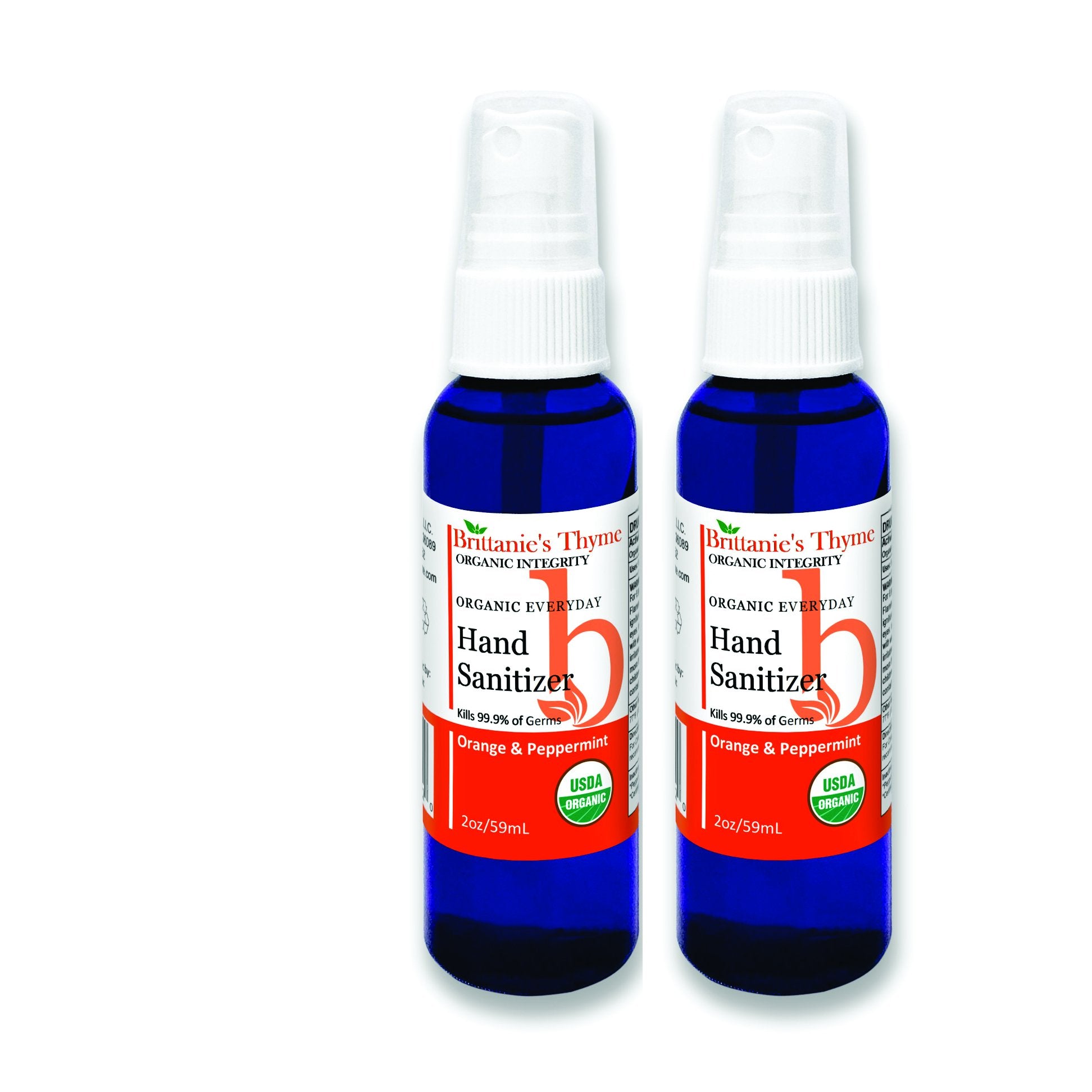 Brittanies Thyme Organic Natural Hand Sanitizer Spray 2 Pack (Orange)