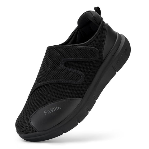 FitVille Diabetic Shoes for Men Extra Wide Width Orthopedic Slip-on Fall Prevention Walking Shoes Adjustable Closure with Arch S