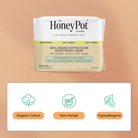 The Honey Pot Company - Incontinence Pads for Women - 80ct - Non-Herbal Panty Liners - Bladder Leak Control - Organic Cotton Cov