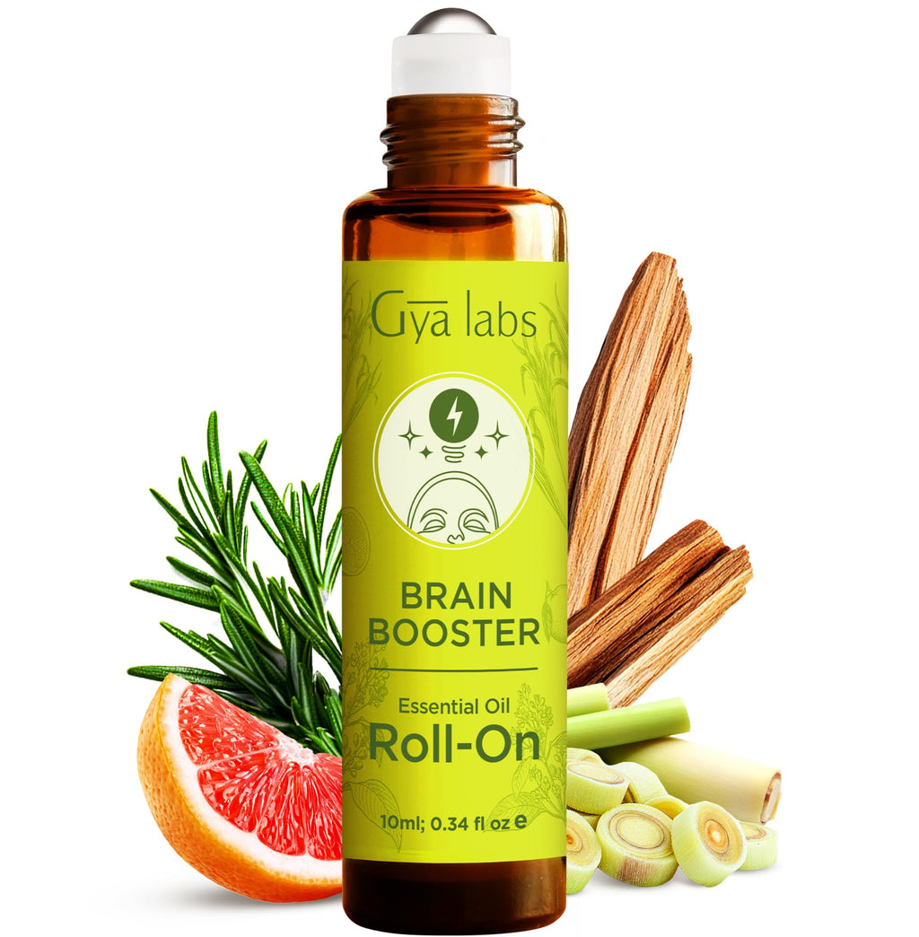 Gya Labs Brain Booster Essential Oil Roll on - Refreshing Brain Essential Oils Roller, 100% Pure Natural, Blend with Rosemary, S