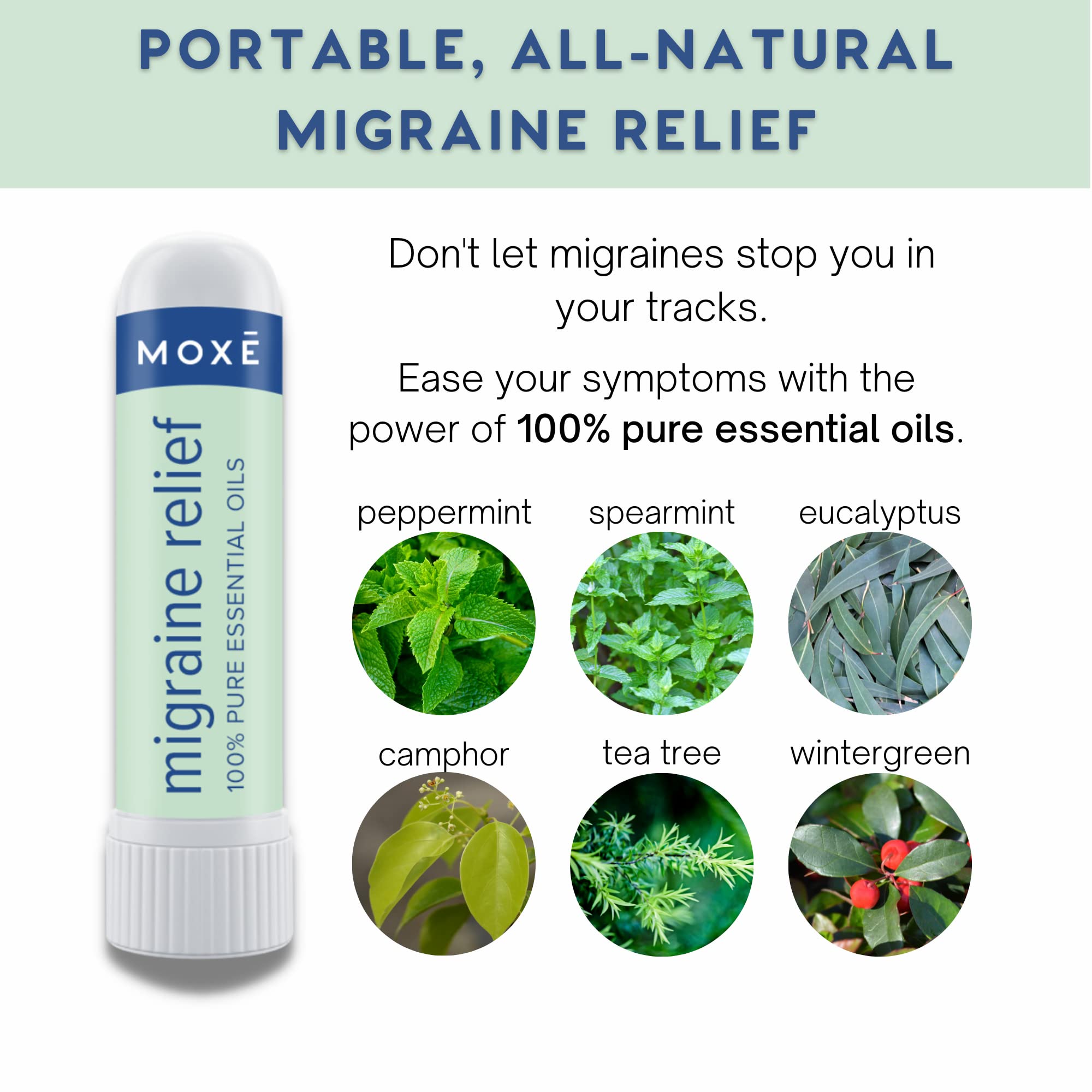 MOXE Migraine Relief Nasal Inhalers, Essential Oils for Headaches & Tension Relief, Portable Aromatherapy, Easy-to-Use, Pure & U