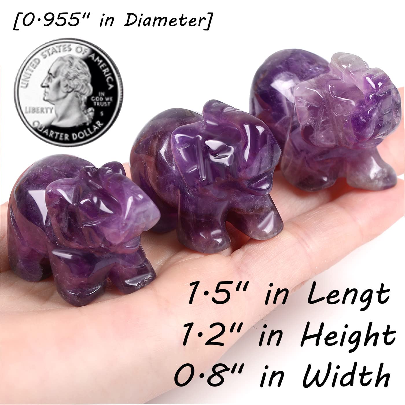QINJIEJIE Amethyst Elephant Decor Statue Crystals Decor Healing Stones Crystal Purple Pocket Figurines Cute Hand Carved Sculptur