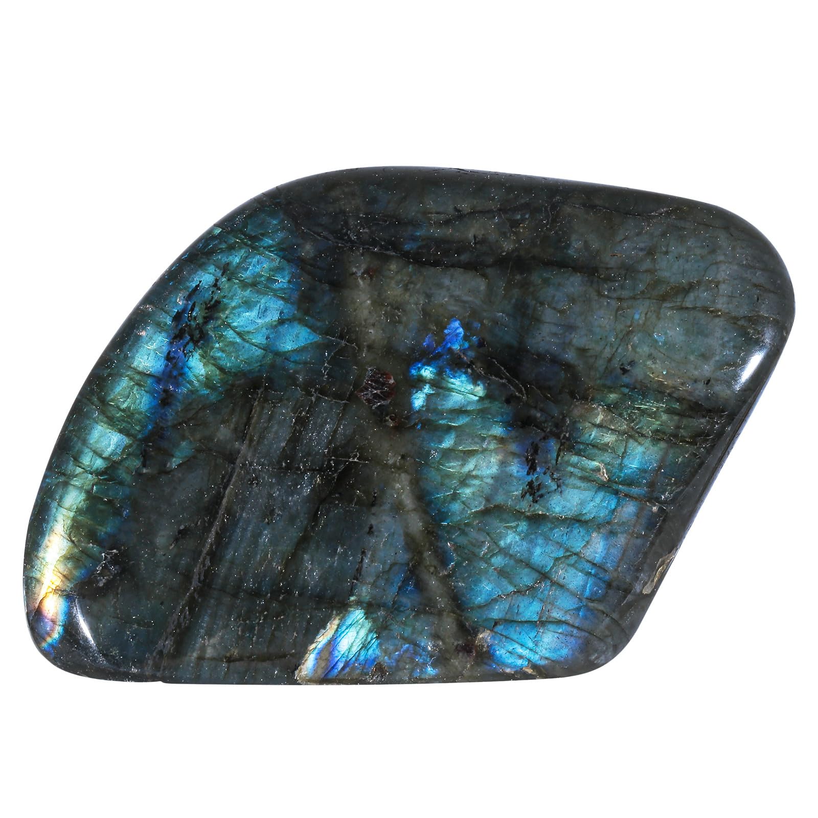 mookaitedecor Natural Labradorite Stone Slab Specimen, Irregular Polished Self Standing Palm Stone for Meditation Home Decor Cry