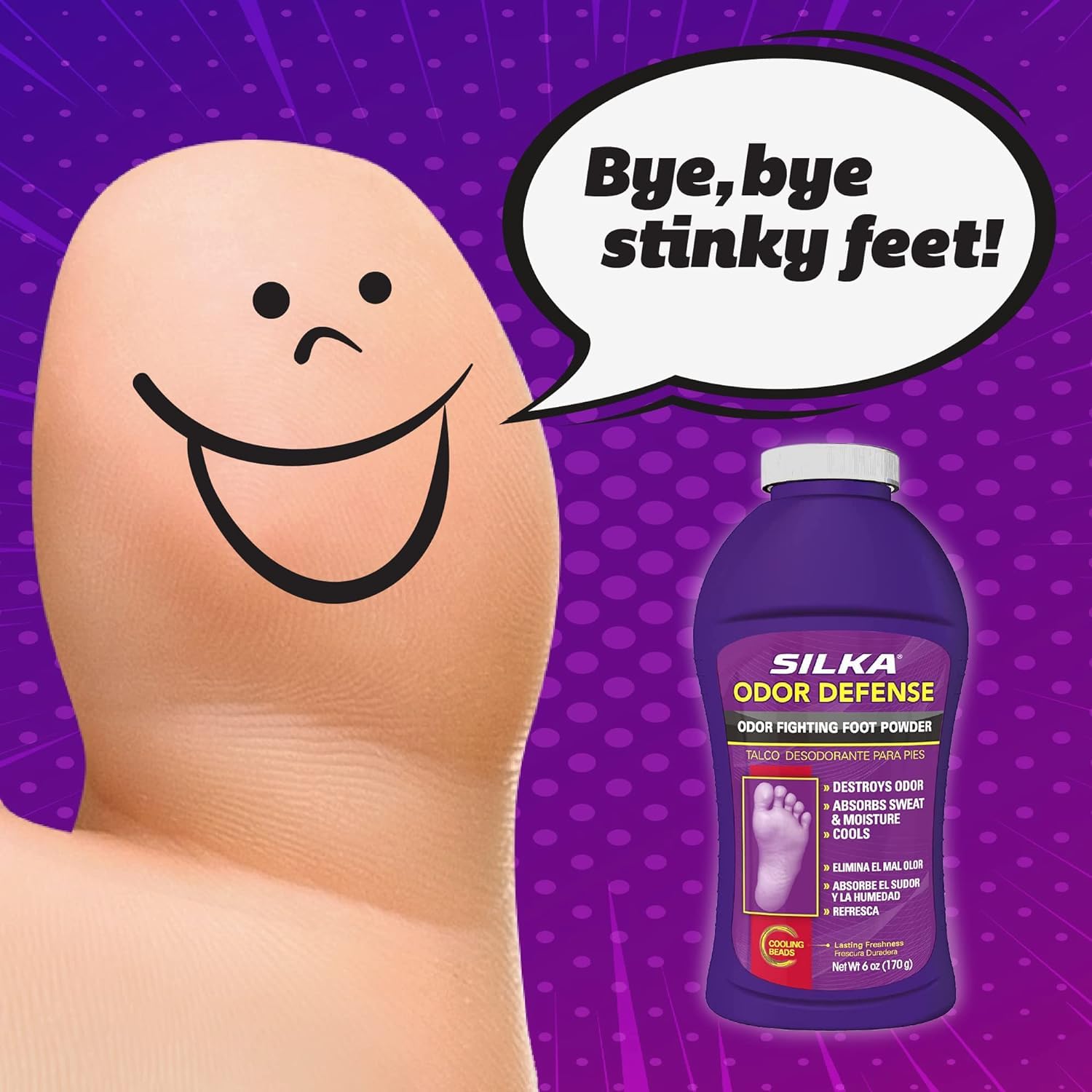 Silka Odor Defense Foot Powder, Foot Odor Eliminator for Feet & Shoes with Corn Starch, Boot Deodorizer Foot Powder for Smelly &