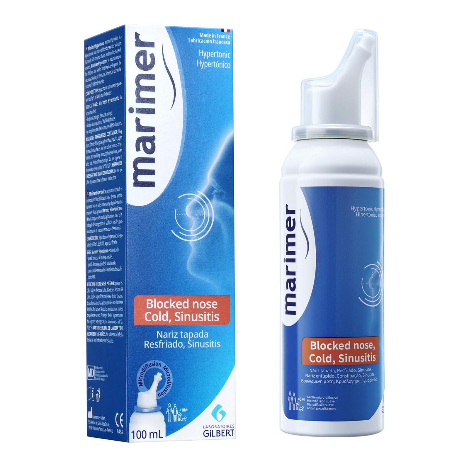 Marimer Hypertonic Saline Nasal Spray All Natural Seawater,Sinus Rinse & Sinus Allergy Symptom Reliever 3.38 FL OZ (100 mL)