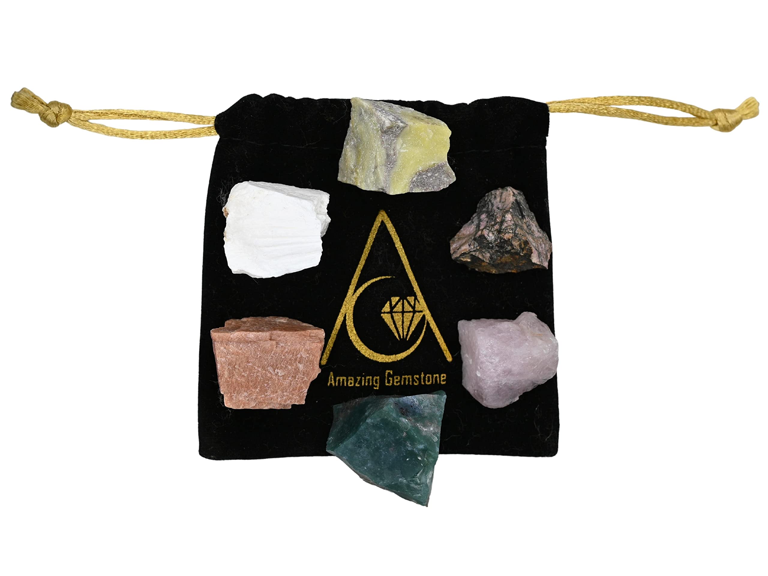 Crystals for Love Manifestation, Set of 6 Rose Quartz, Rhodonite, Peach Moonstone, Serpentine, Scolecite and Moss Agate Healing