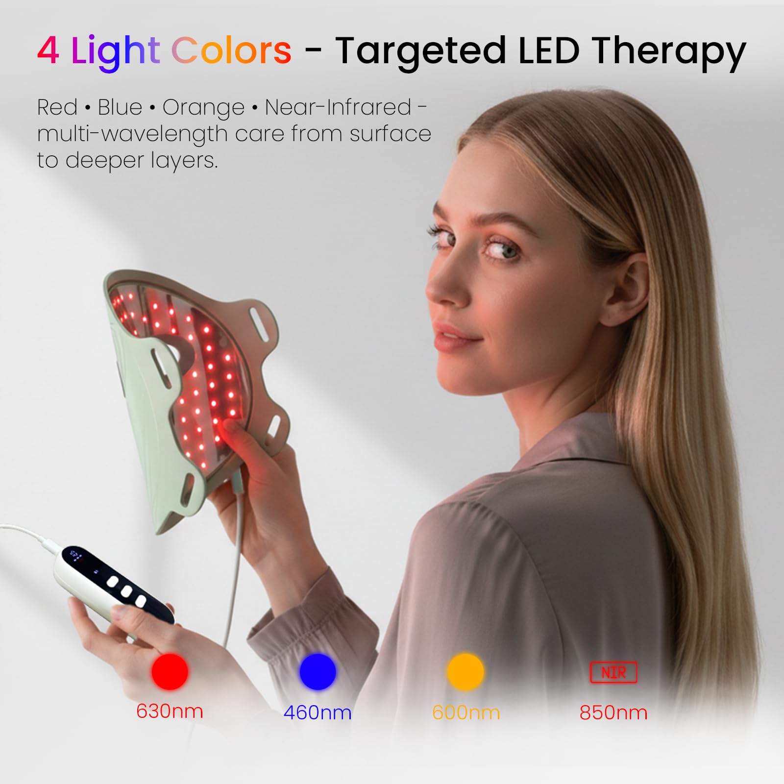 SANATECH LED Light Therapy Mask for Face, 4 Modes LED Face Mask Light Therapy with 850nm Near-Infrared, 400 LEDs, Rechargeable,