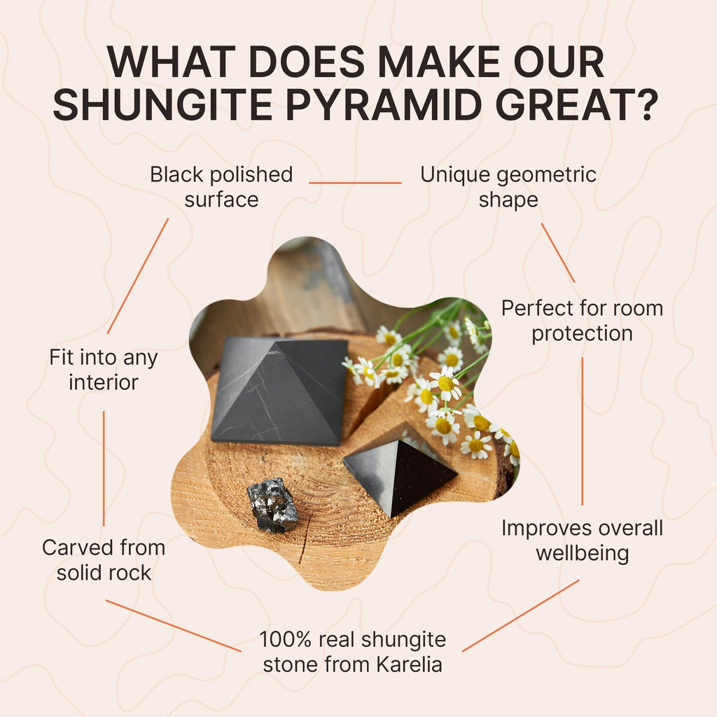 Shungite Stone Protection Pyramid 2'' | Authentic Shungite Stones Protection Polished Pyramid 2 inches (5 cm) | Black Stone Crys