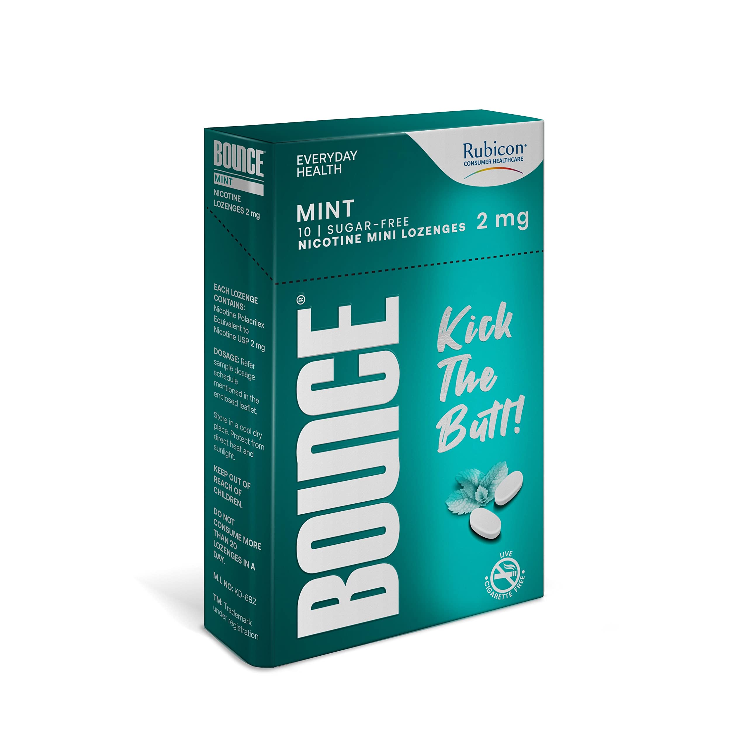 Rubicon Bounce Nicotine Mini Lozenge 2 Mg | Mint Flavour, Sugar Free | Usfda Approved | Helps Quit Smoking | 30 Packs Of 10 Loze