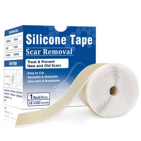 Carbou Medical Silicone Scar Sheets (1.6''x 120''Roll),Soft Silicone Scar Tape,Easy-Tear Silicone Tape for Scars Treatment,Profe
