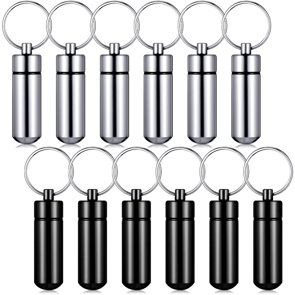 Patelai 12 Pieces Portable Pill Case Container Mini First Aid Keychain Pill Holder Waterproof Aluminum Medicine Bottle for Medic