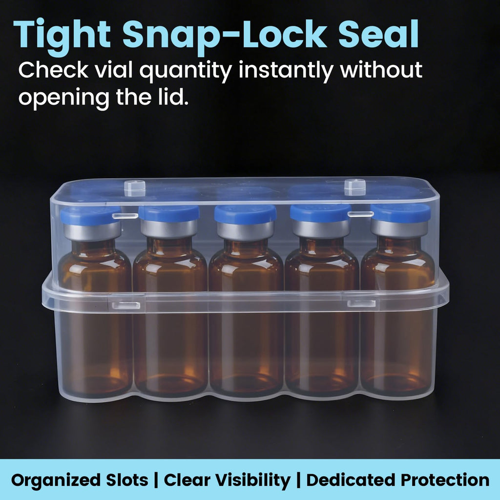 KBVASOTZ Twin-Pack 10mL Vial Organizer for Refrigerator - 2x10 Slots Stackable Plastic Medical Case, Fridge & Freezer Safe Holde