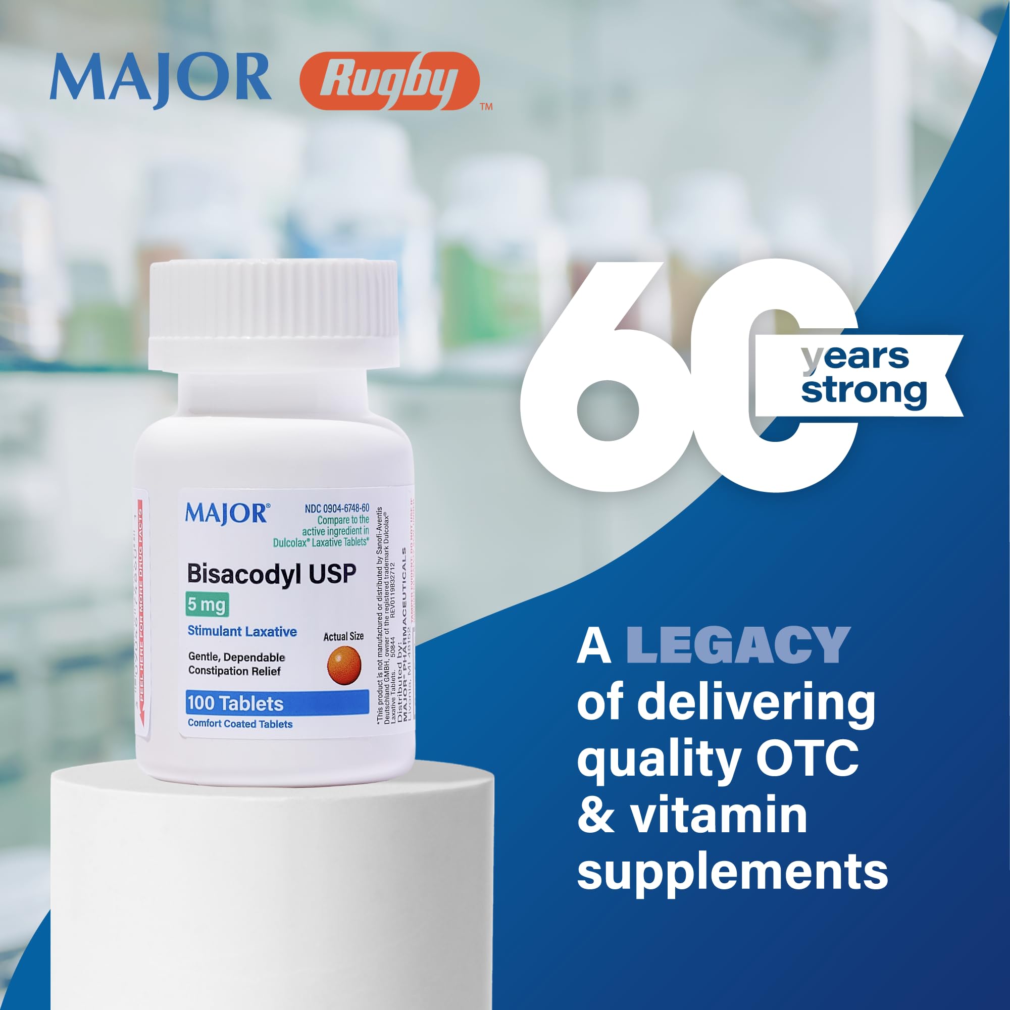 Major Pharmaceuticals Bisacodyl Stimulant Laxative, 5mg Enteric Coated, 100 Tablets