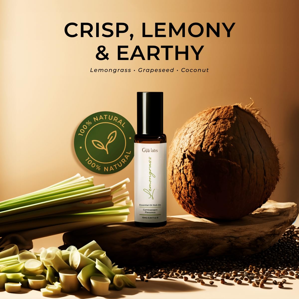 Gya Labs Lemongrass Essential Oil Roll on for Skin - Refreshing Aromatherapy for Outdoor Protection - 100% Pure Natural Lemongra