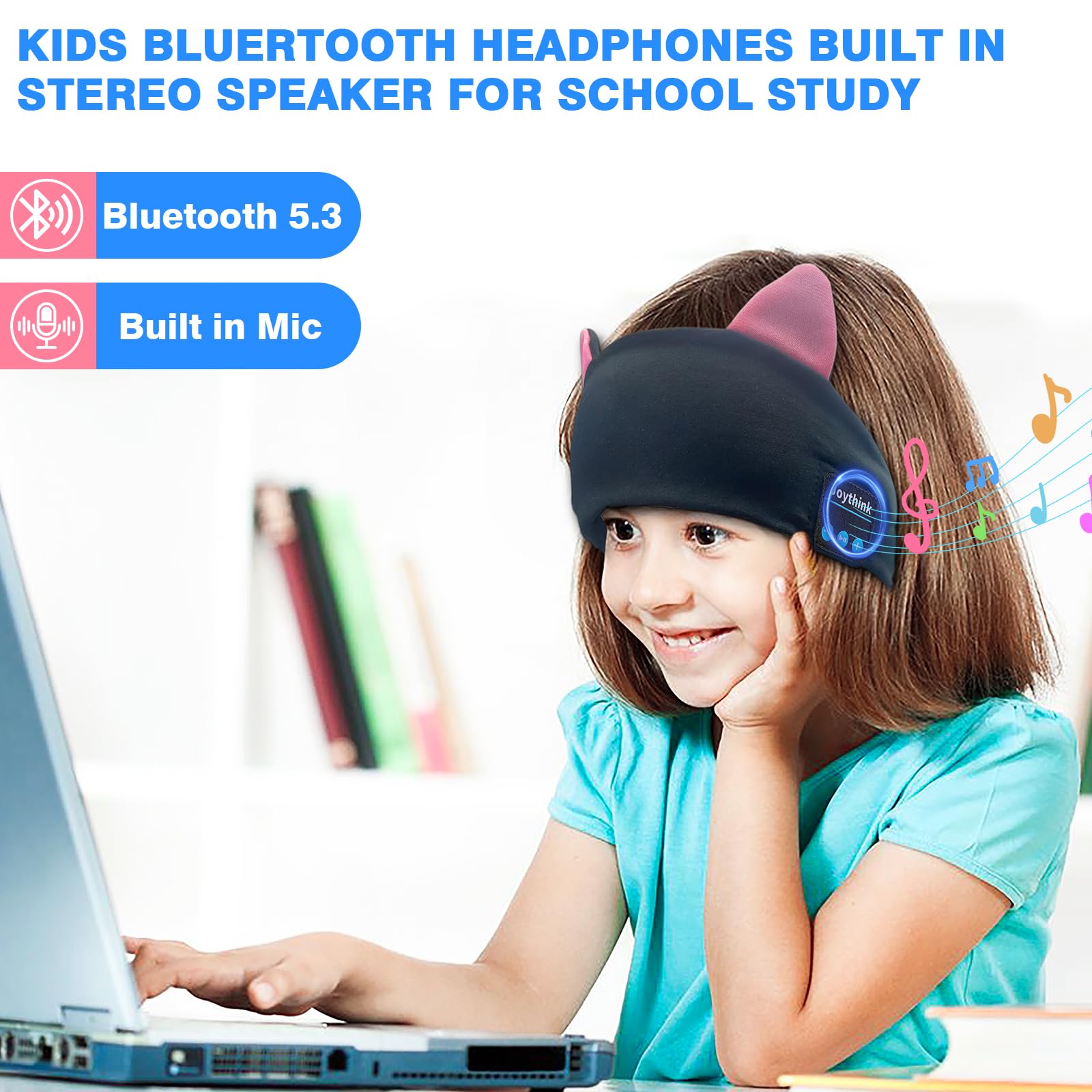 Joythink Kids Bluetooth Headband Headphones Sleep Mask Wireless Earphones Built in Thin Speaker Adjustable Sports Headset Sleep