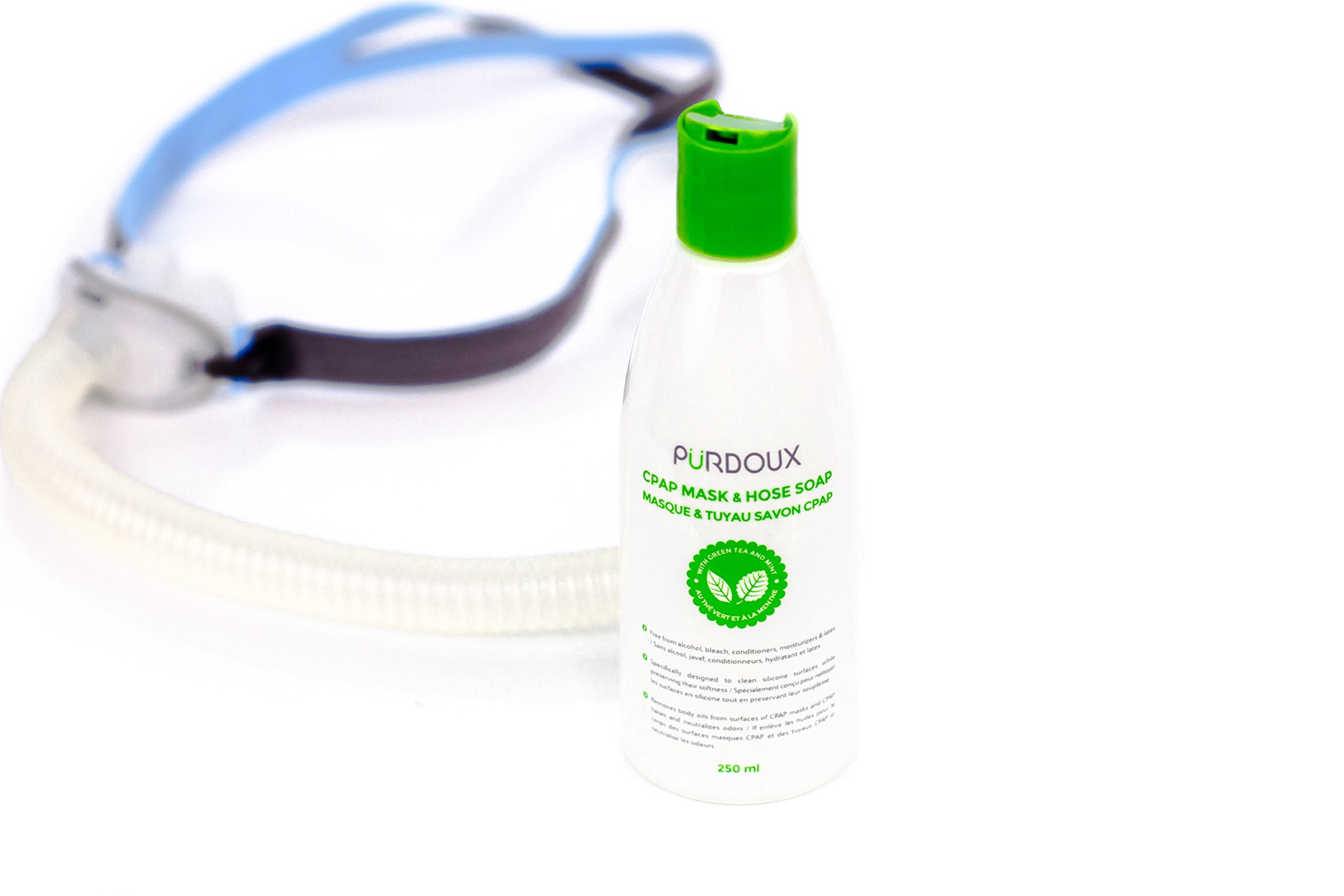 PURDOUX CPAP Mask & Hose Cleaning Soap (Pack of 3 Bottles, 250 ml / 8.4 oz Each) (3 x Green Tea-Mint Scent)