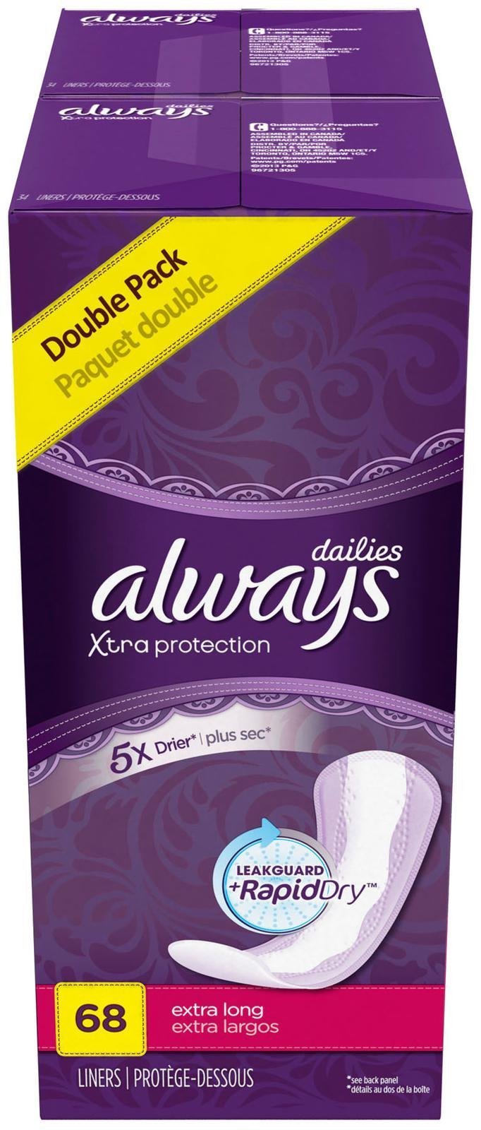 Always Pantiliner Max Protection Extra Long Dri-Liners, Unscented - 68 ct