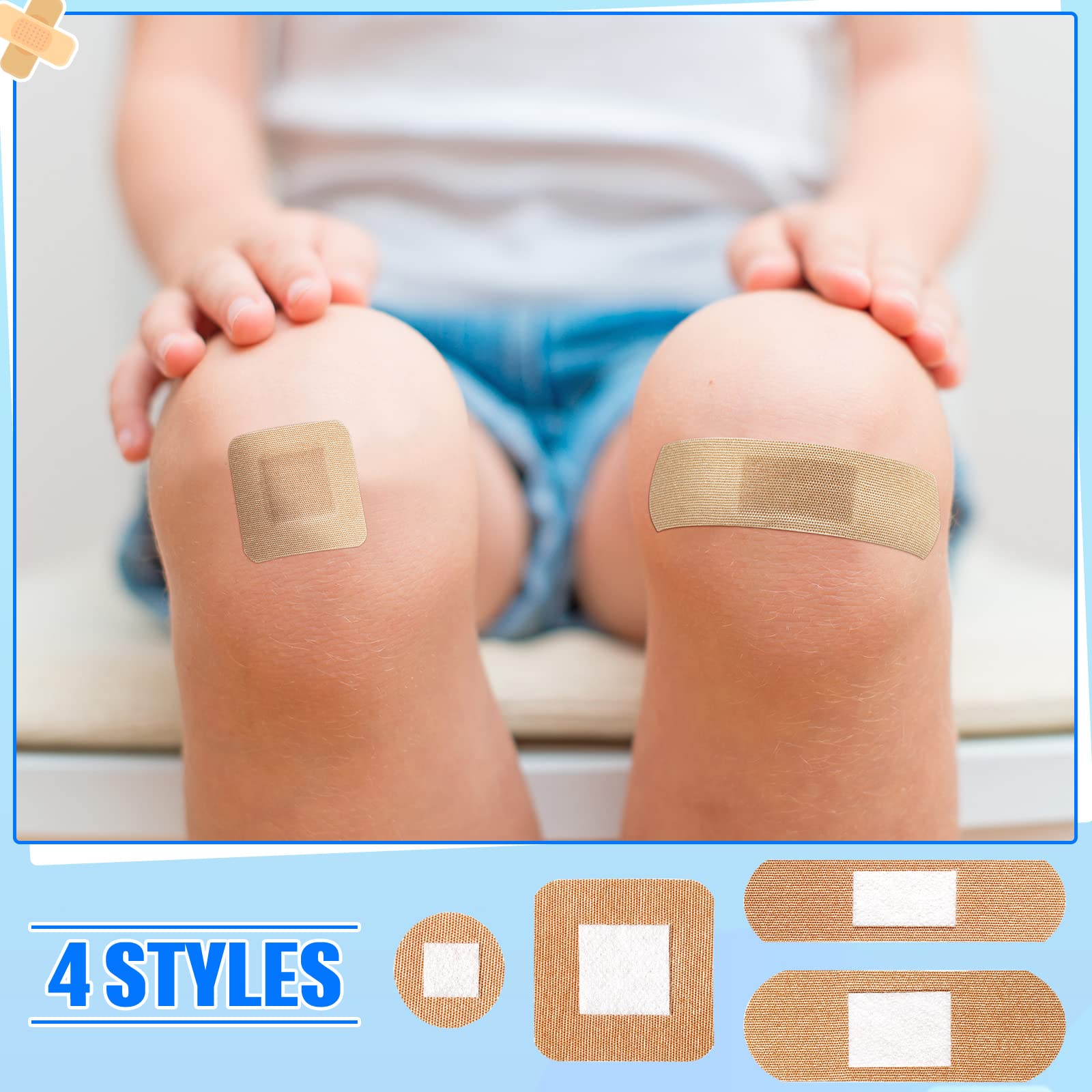 400 Pcs Flexible Fabric Adhesive Bandages Bulk Assorted Breathable Bandages for Finger Wound Family First Aid Skin Wrap(4 Styles