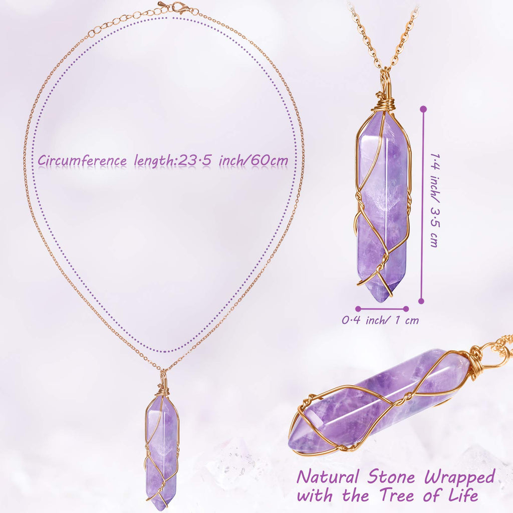 5 Pieces Crystal Necklaces, Healing Stones Spiritual Pendant Natural Gemstone Jewelry with Adjustable Chain for Women Girls (Viv