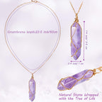 5 Pieces Crystal Necklaces, Healing Stones Spiritual Pendant Natural Gemstone Jewelry with Adjustable Chain for Women Girls (Viv