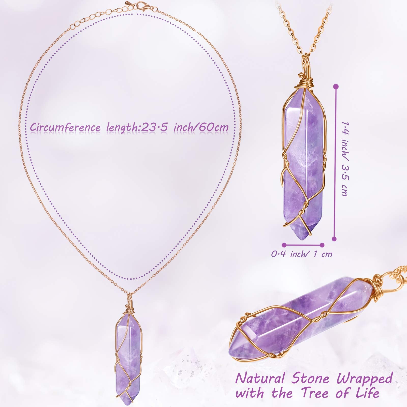 5 Pieces Crystal Necklaces, Healing Stones Spiritual Pendant Natural Gemstone Jewelry with Adjustable Chain for Women Girls (Viv