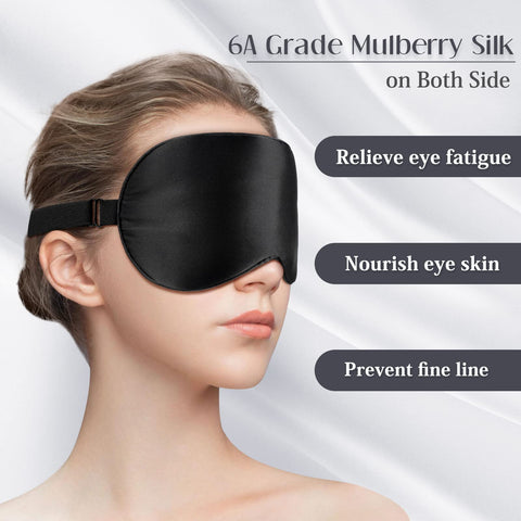 LULUSILK Mulberry Silk Sleep Eye Mask Blindfold with Adjustable Strap, Soft Eye Cover for Women Men Night Sleeping, Travel, Nap(
