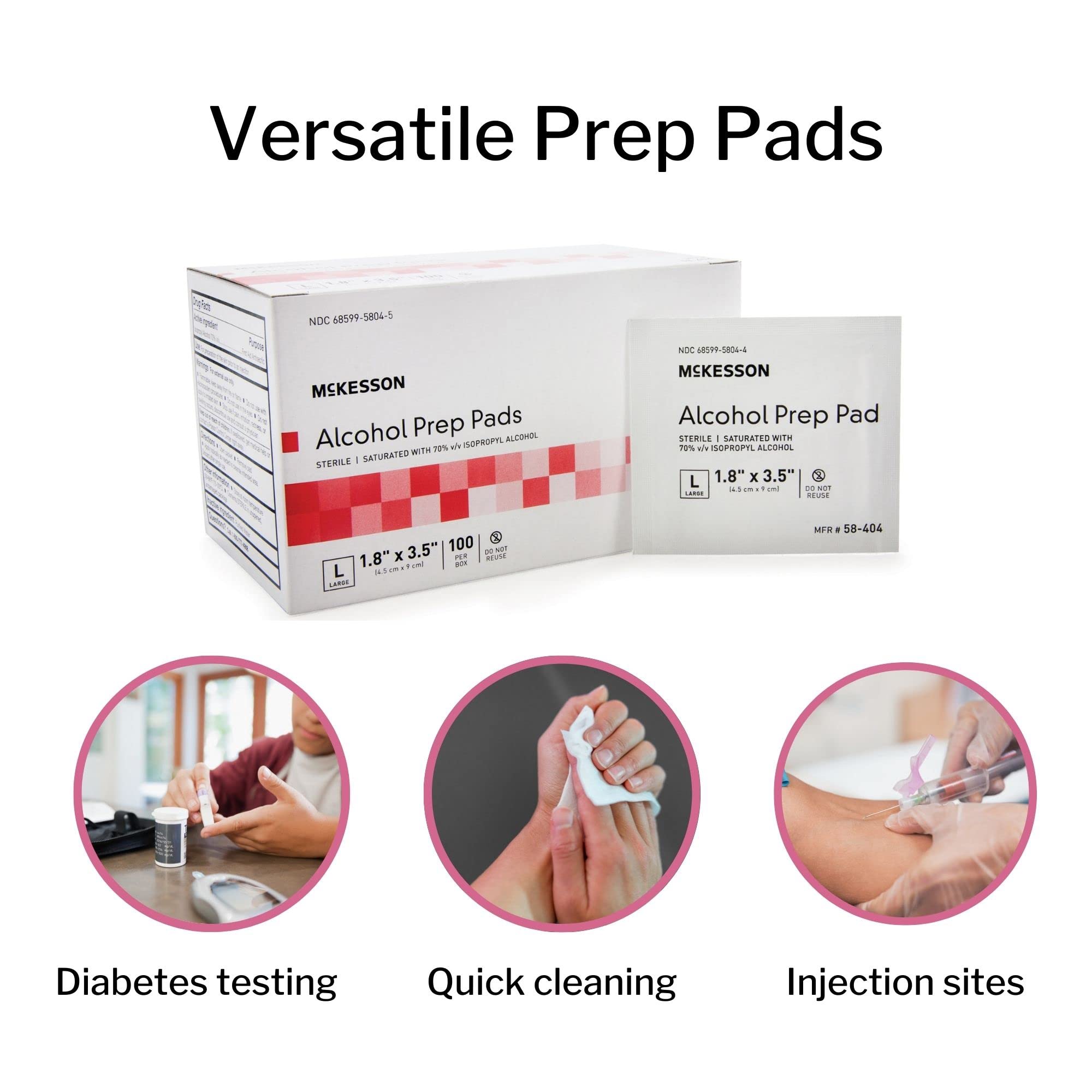 McKesson Alcohol Prep Pads [Pack of 1000] 70% Isopropyl, Individually Wrapped Wipes, Sterile, Medical-Grade, First Aid, Large, 1