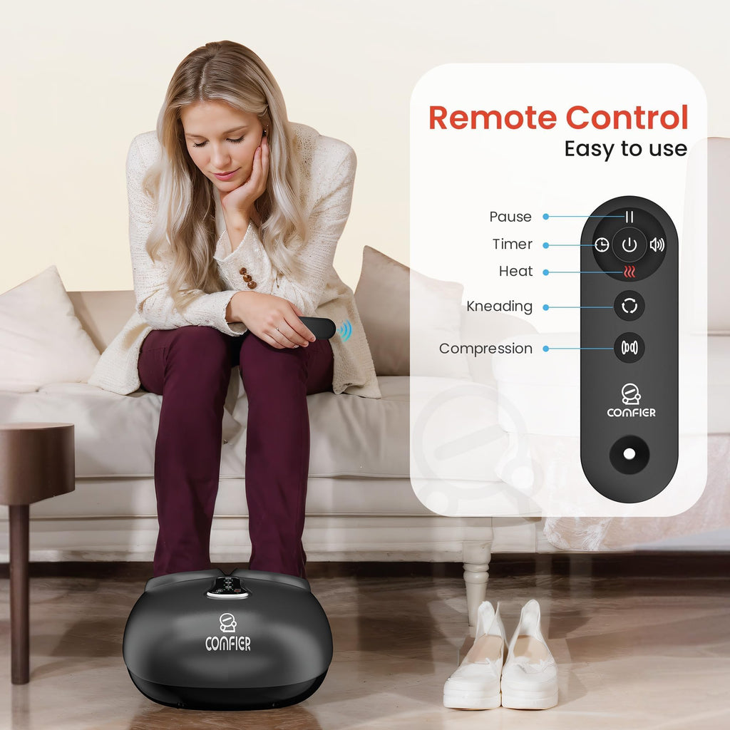 COMFIER 2024 Upgrade Shiatsu Foot Massager with Remote Control, Pause Function, Heat, Compression, Vibration for Neuropathy, Pla