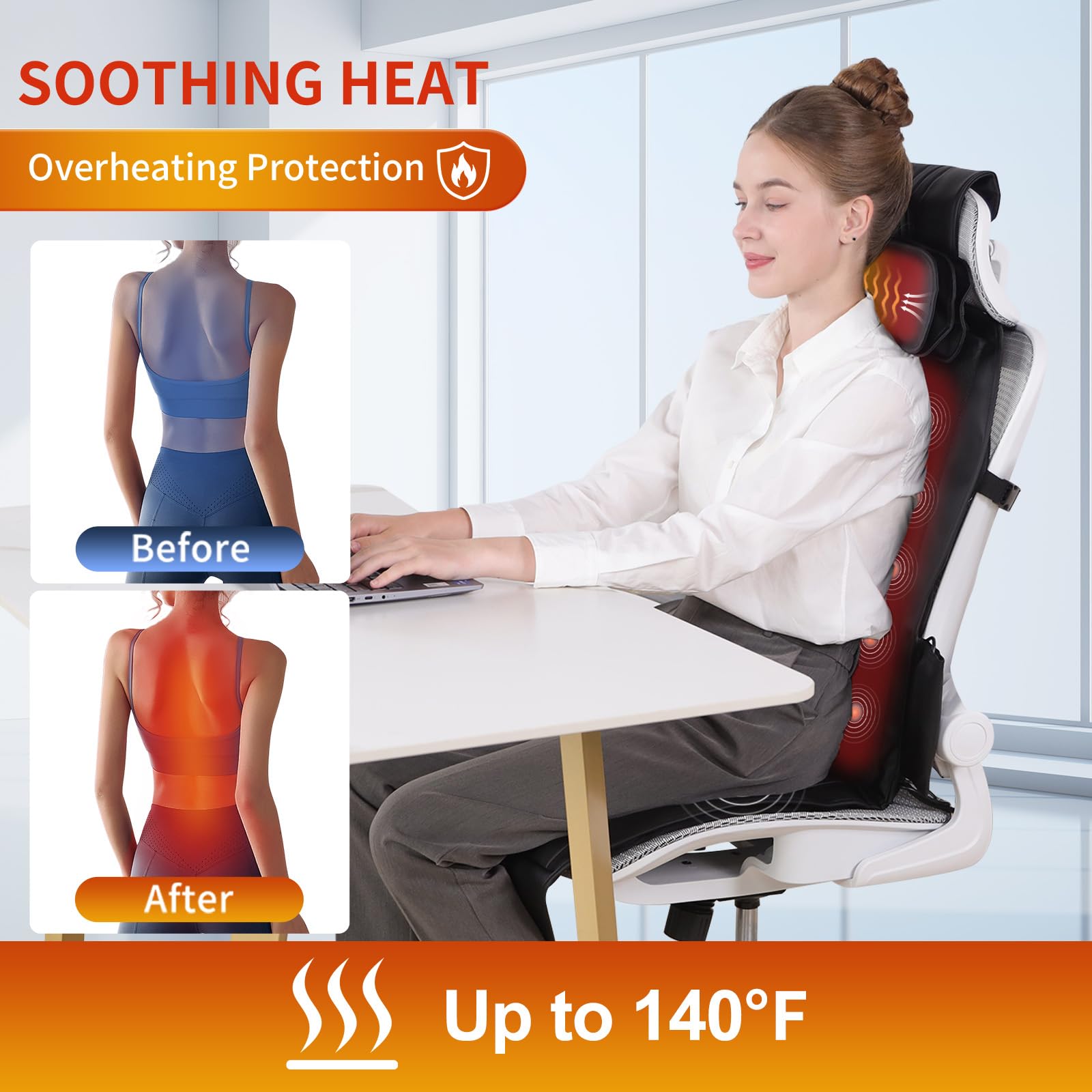 comrelax Shiatsu Back Massager with Heat, Massage Chair Pad for Full Back, Seat Massager for Office/Home,Gift for Father/Mother