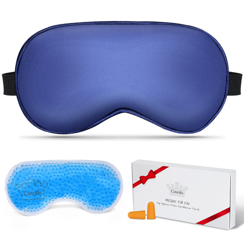 Cavoilu Cooling Sleep Mask w/Gel Eye Mask, Silk Eye Mask for Sleeping, Heated Eye Masks, Blindfold Eye Cover Sleeping Mask for H