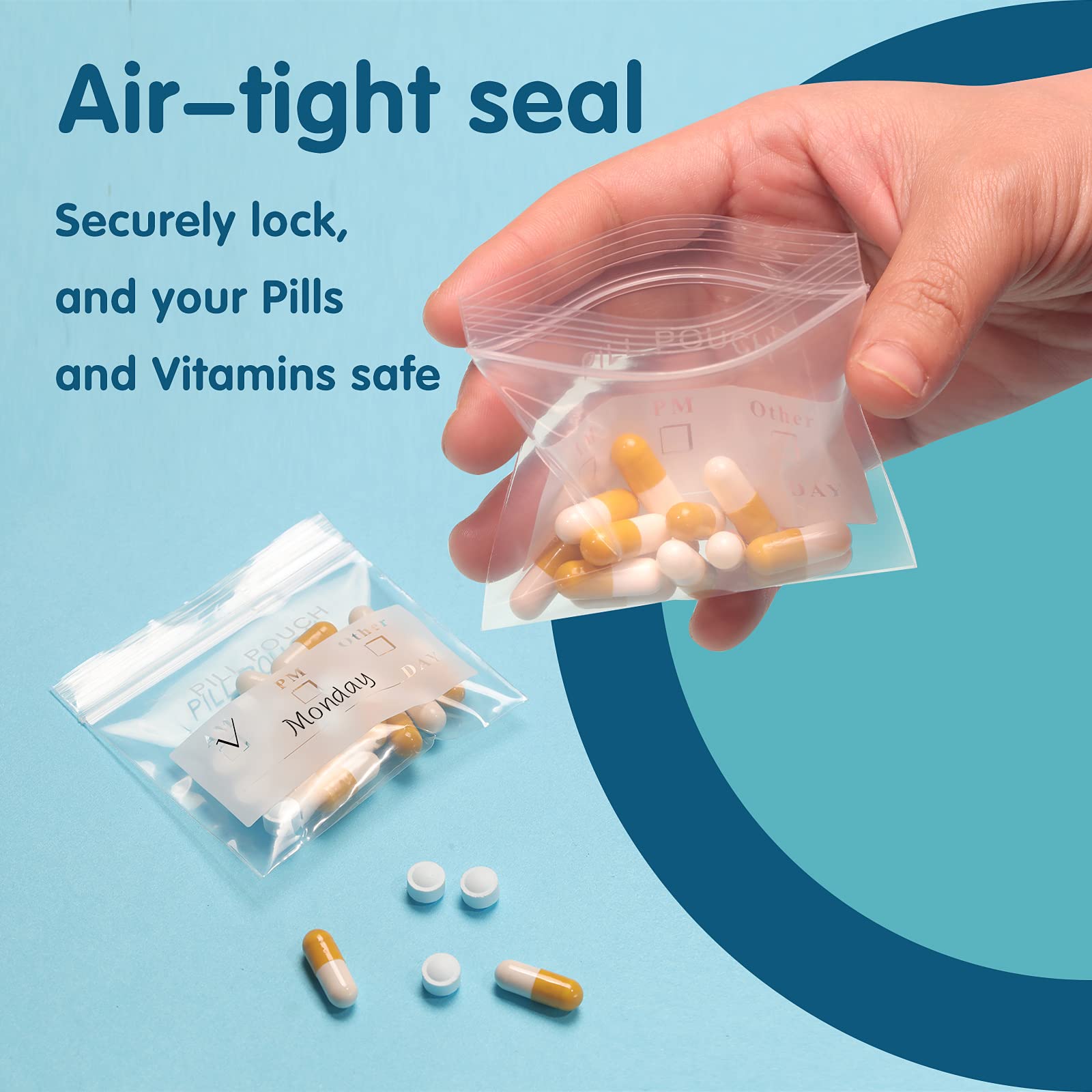 125 Packs 6 Mil Sturdy Pill Bags BPA Free Pill Pouch 3 x 2.75 Inch Write-on Label Seal Waterproof Reusable Clear Small Ziplock P