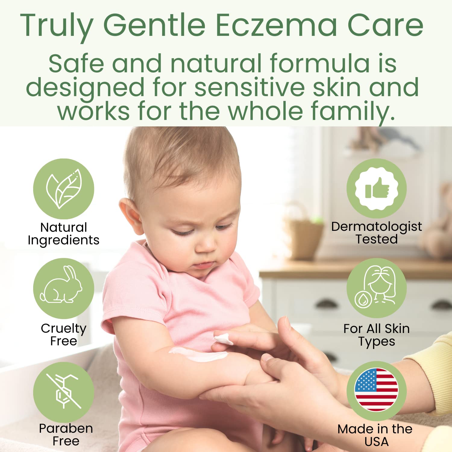 TruKid Natural Eczema Cream for Kids, Toddlers & Babies, NEA-Accepted for Eczema, Safe for Sensitive Skin on Face, Body, & Hands