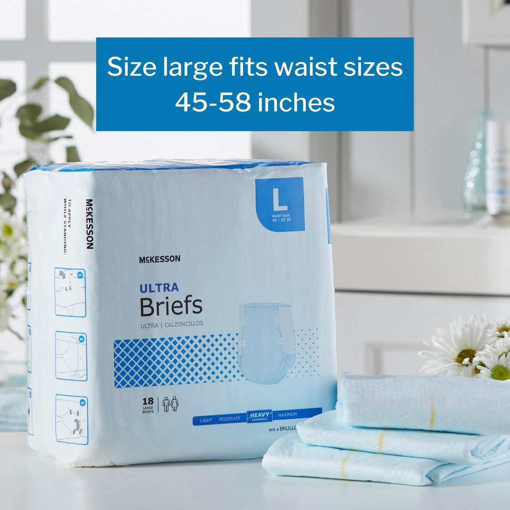 McKesson Ultra Briefs, [72 Count], Size L, 45-58 in. Incontinence Adult Diapers, Heavy Absorbency, Unisex, Disposable, Elastic L