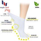 Hugh Ugoli Women's Bamboo Ankle Loose Fit Diabetic Socks, Soft, Seamless Toe, Wide Stretchy, Non-Binding Top, 3 Pairs, Grey, Sho