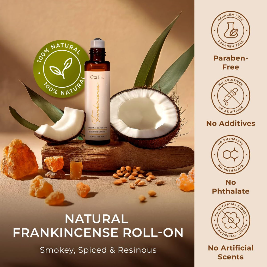 Gya Labs Frankincense Essential Oil Roll on for Face - 100% Pure Natural Frankincense Oil Roller for Skin, Aches Comfort, Soothi