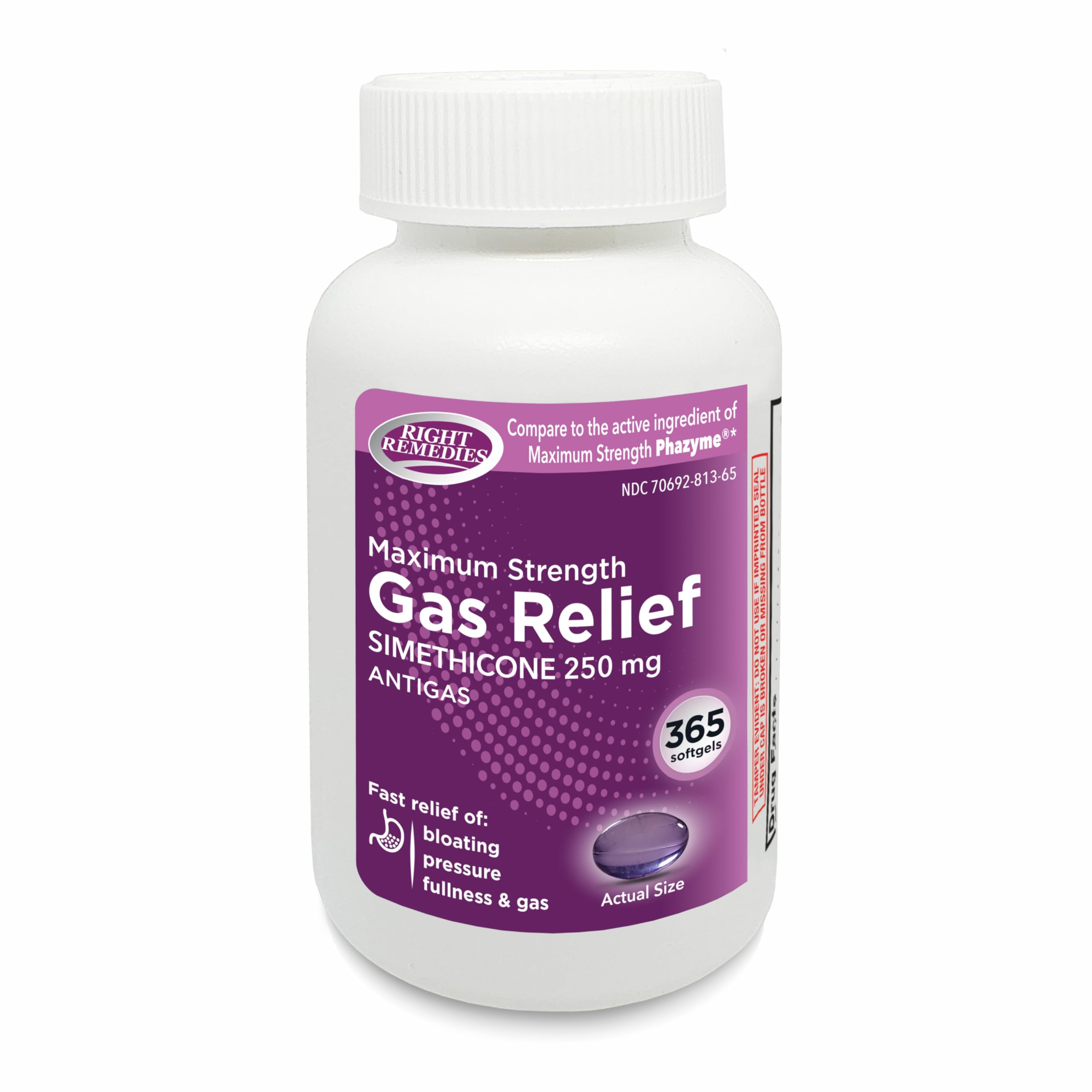 RIGHT REMEDIES Gas Relief Maximum Strength, Simethicone 250 mg, (365 Softgels), Fast Relief from Gas, Bloating, Fullness, Painfu