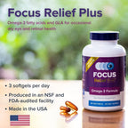Focus Relief Plus Dry Eye Formula (180 ct. 60 Day Supply) Dry Eye Omega 3 Supplement - Dry Eye Relief Supplement - Omega 3 Fish