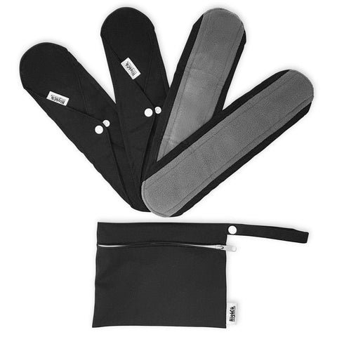 HighOh Overnight Long Reusable Sanitary Napkins | Soft Washable Charcoal Bamboo Menstrual Pads | Light Bladder Support & Inconti