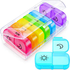 AUVON XL Weekly Pill Organizer 2 Times a Day with Large Opening for Easy Filling, AM PM Pill Box 7 Day in Rainbow Colors, Portab