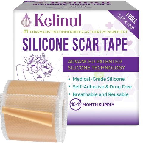 Kelinul Silicone Scar Sheets(1.6 x 120''Roll) Scar Removal Silicone Scar Tape for Softening and Flattening Scars, Acne, C-Sectio