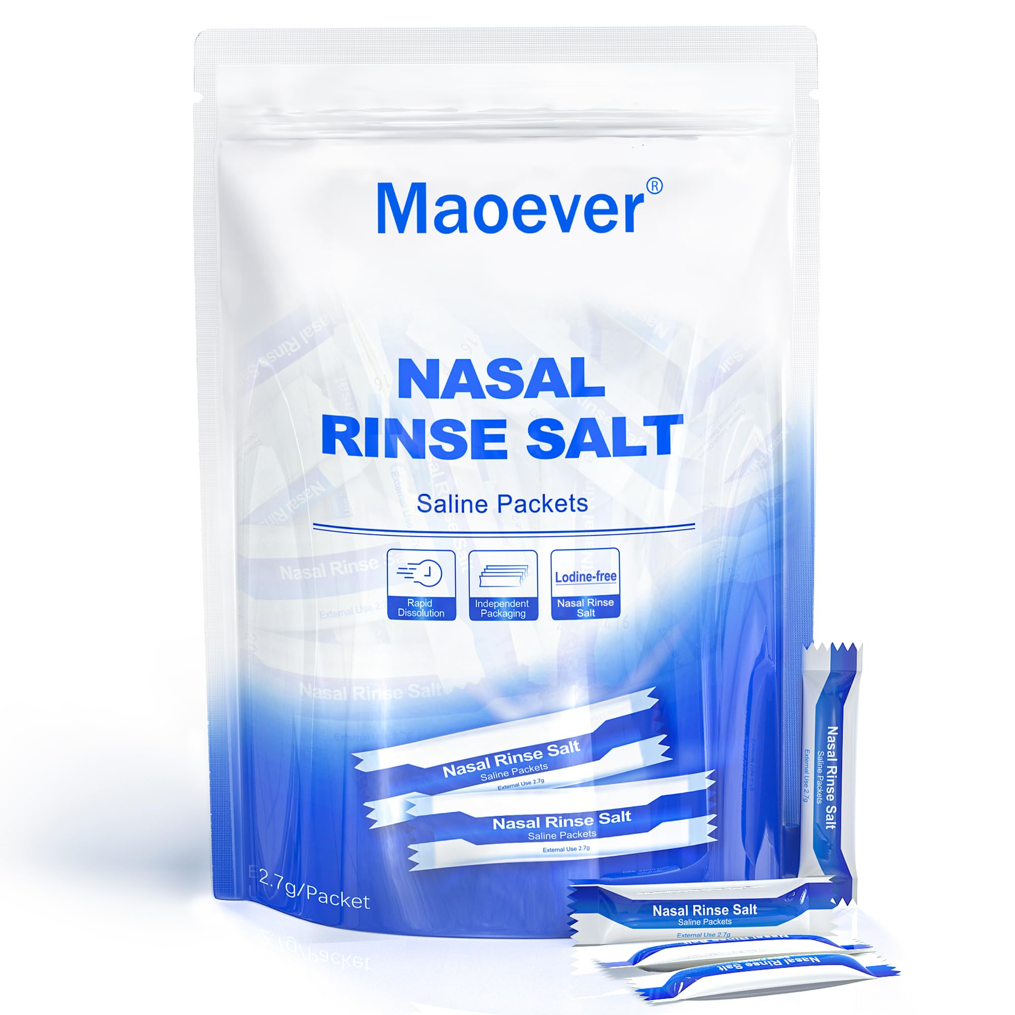 MAOEVER 60 Saline Packets, Neti Pot Salt Packets, Individually Wrapped Saline Packets for Neti Pots, Nasal Irrigation, and Squee