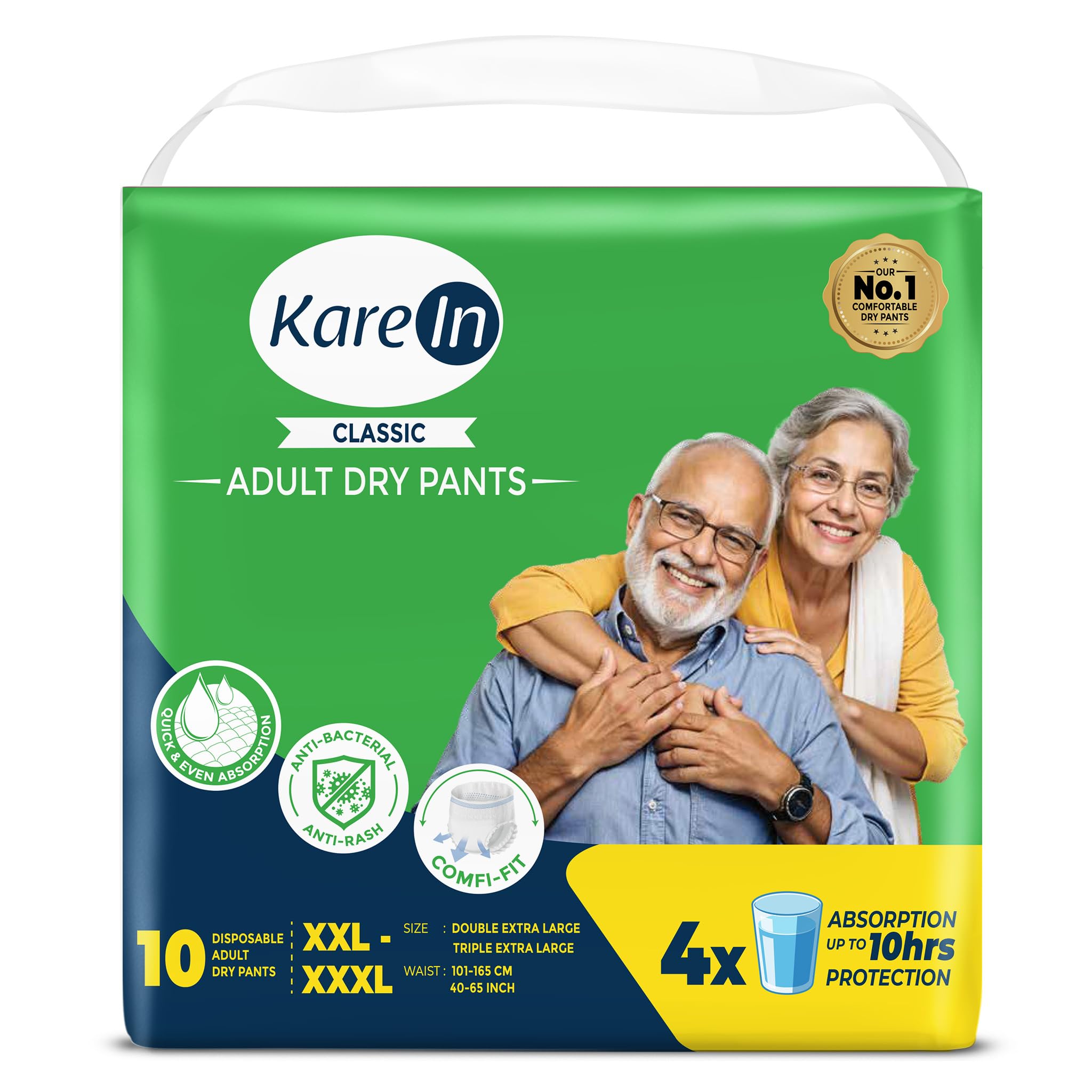 Karein Classic Adult Diaper Pant XxlXxxl Size, Waist (101165 Cm 4065), 10 Unit, Long Protection Hour, Unisex, Quick & Even A