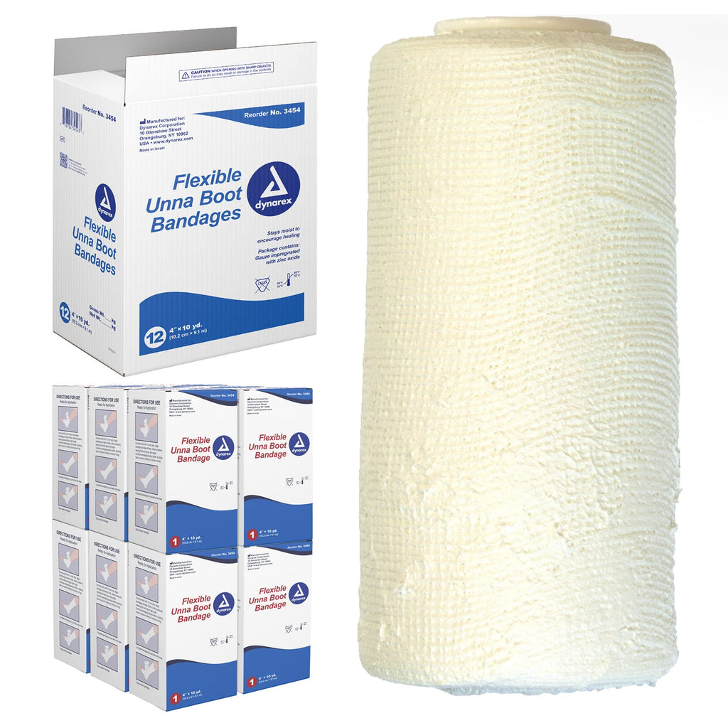 Dynarex 3454 Unna Boot Bandage, Individually Packaged, Provides Customized Compression, With Zinc Oxide, Soft Cast, 4 x 10 Yard,