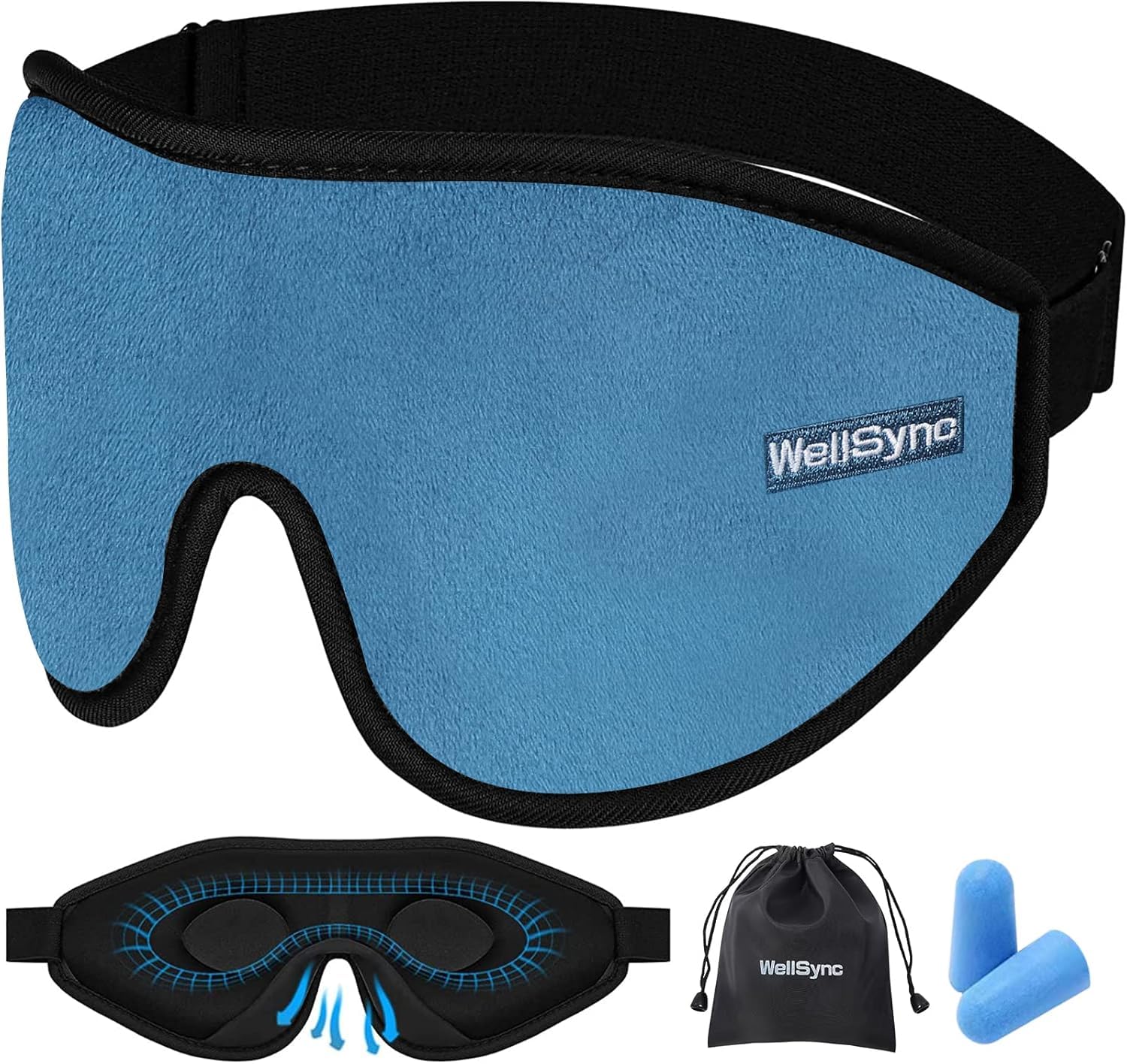 WellSync Sleep Eye Mask for Men Women,Zero Pressure 3D Blackout Eye Mask for Sleeping,Eye Covers with Adjustable Strap,Soft Brea