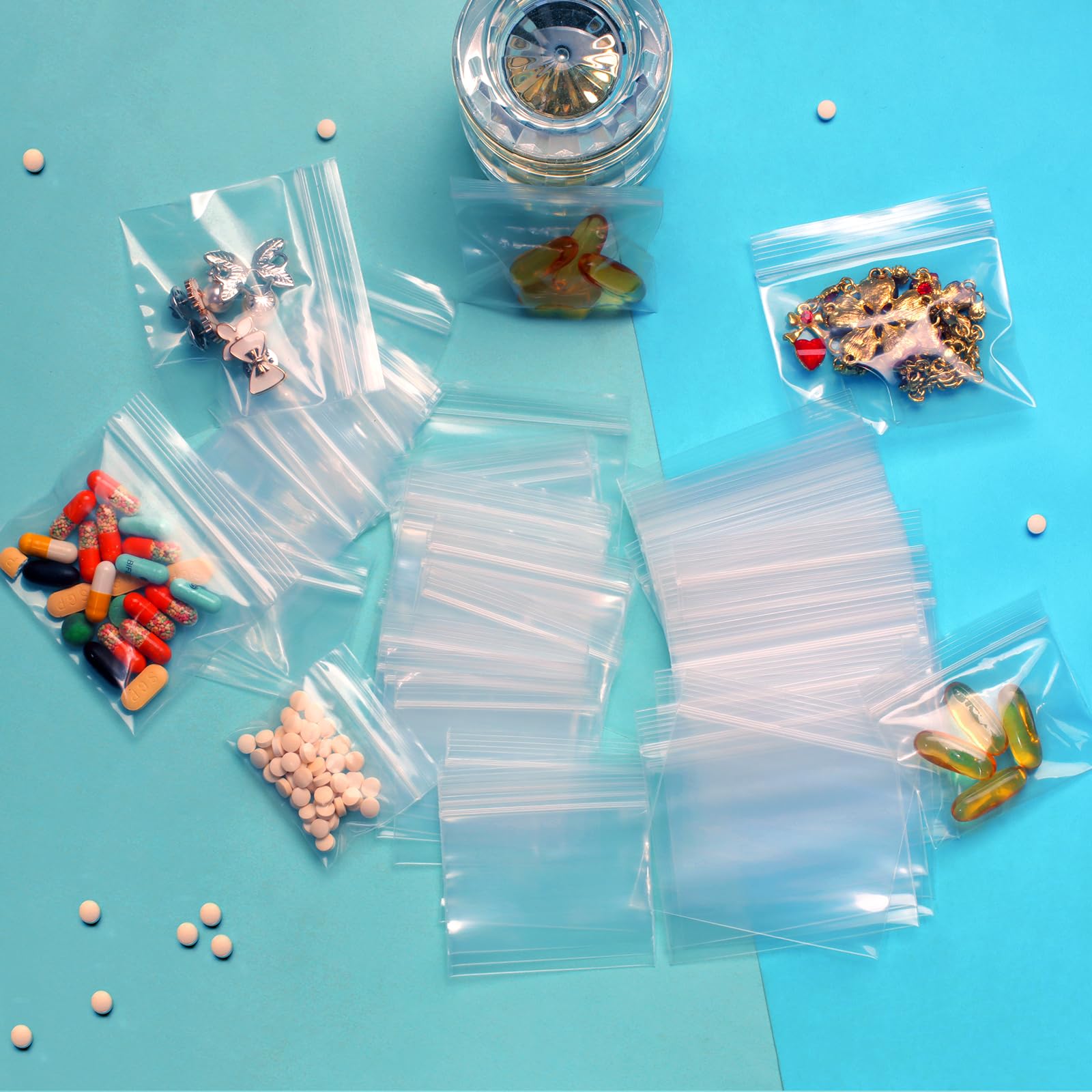 300 Packs Small Pill Bags, 6 mil Sturdy 3 Assorted Sizes 2x1.85, 2.5x2.25, 3x2.75 Plastic Bags, Reusable Bags Clear Zip Ba