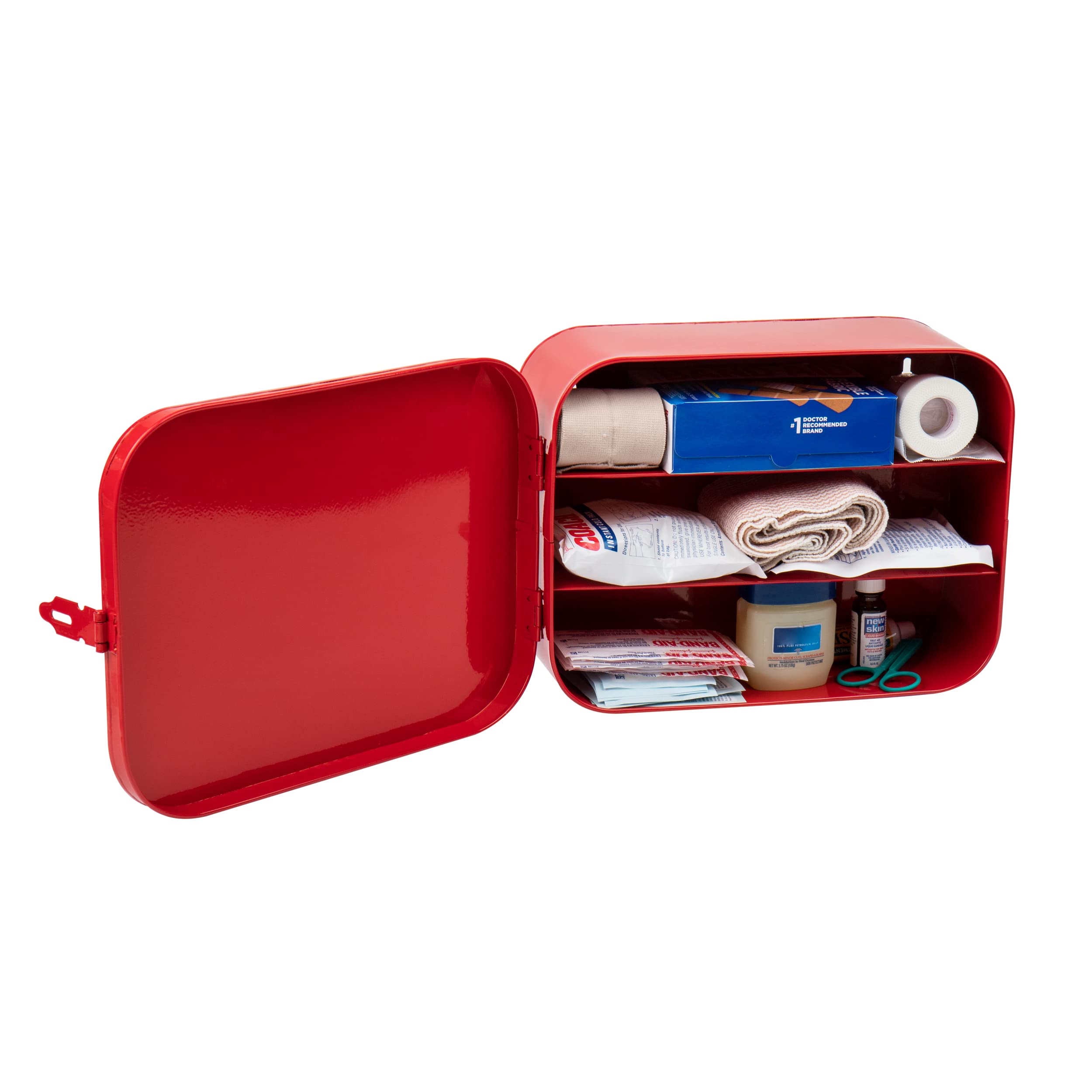 Mind Reader First Aid Box, Emergency Kit, Medical Supply Organizer, Wall Mountable, Metal, 12.25 L x 9.25 W x 4.25 H, Red