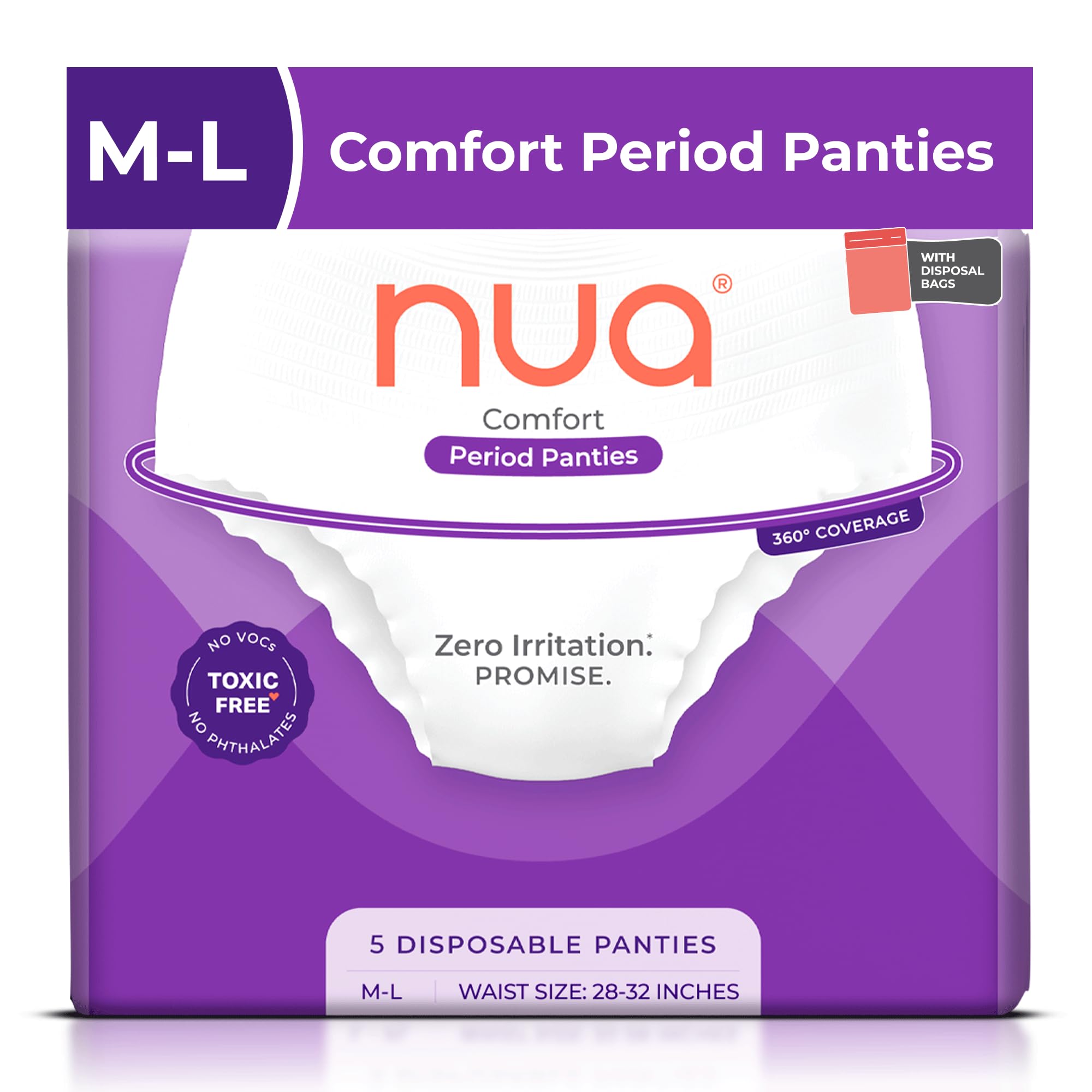 Nua 360 Comfort Period Panties (ML) | Pack Of 5 | UltraAbsorbent | Zero Irritation | 4X Comfort | For Heavy Flow | No Rashes |