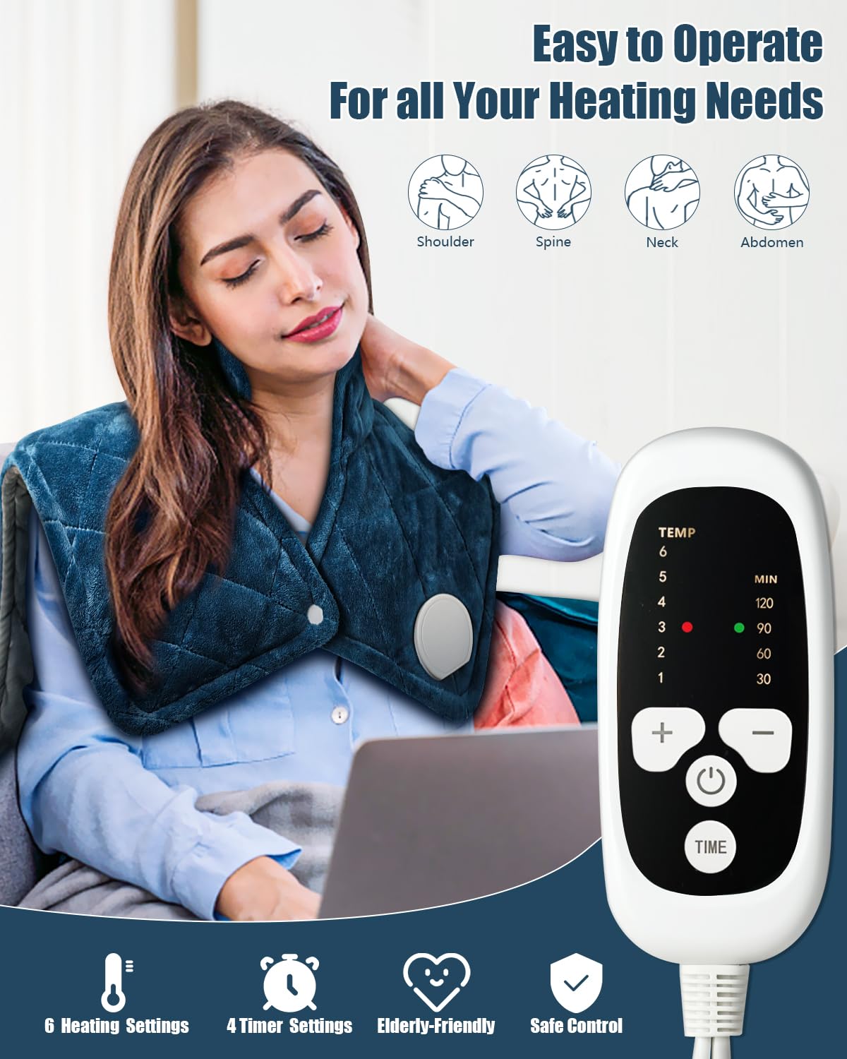 Weighted Heating Pad for Neck and Shoulders, 2.4lb Extra Large Heated Wrap with 6 Heat Settings 4 Auto-Off, Happy Birthday Gifts