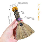Witch Cinnamon Broom Tiger's Eye Magic Broom - Natural Healing Crystal Witch Broom for Reiki Cleansing Handmade Home & Office De