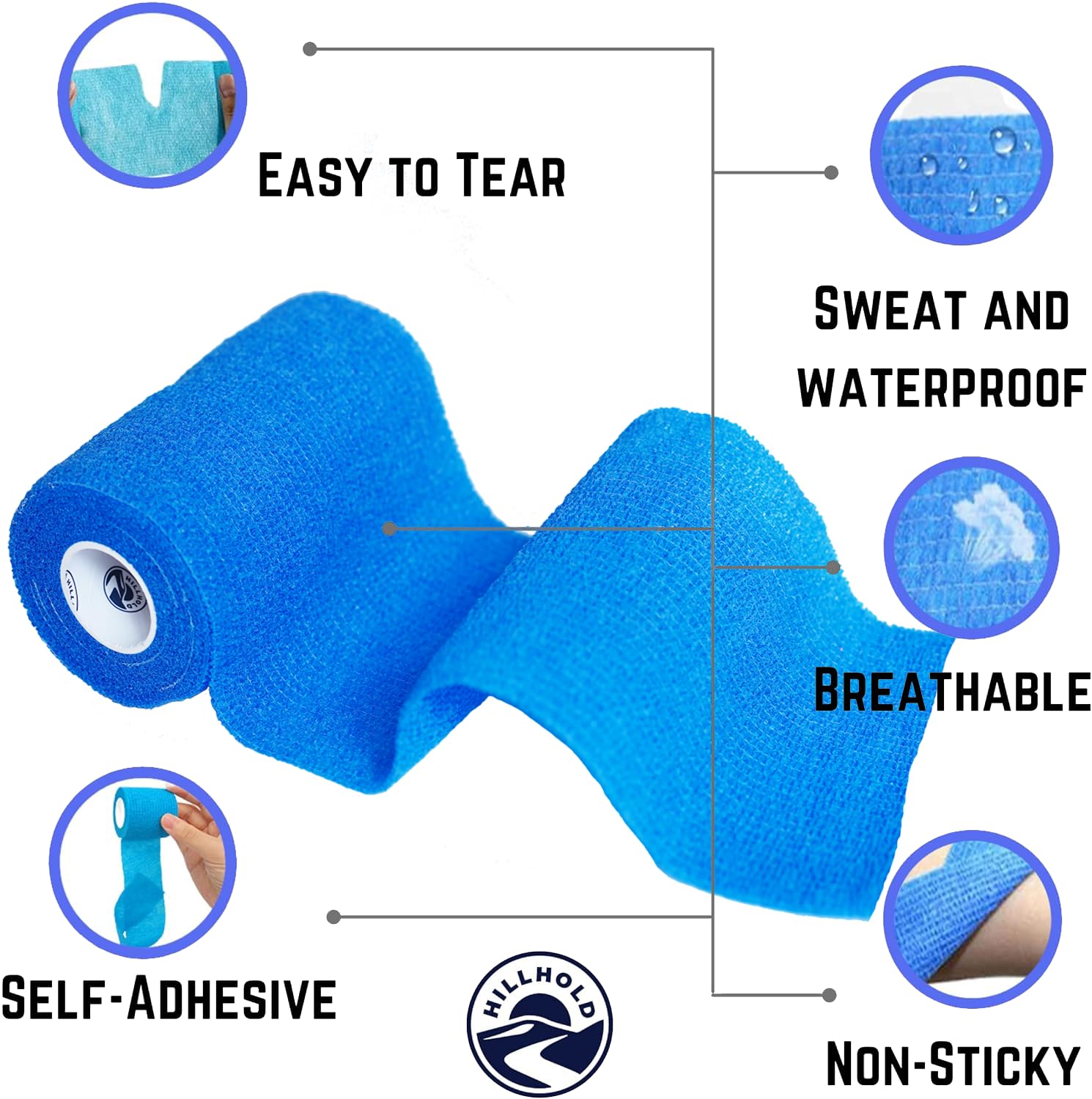 HillHold 3 Inch - 12 Rolls Self Adhesive Bandage Wrap Vet Wrap for Dogs - Wrap Tape Athletic Cohesive Bandage for Sports Injury,